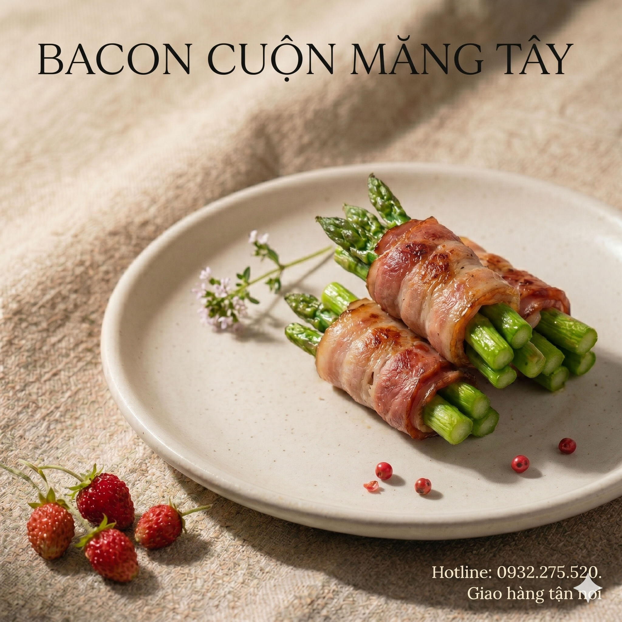 Bacon cuộn măng tây nướng thơm ngon cho menu teabreak hội nghị tại TP.HCM.