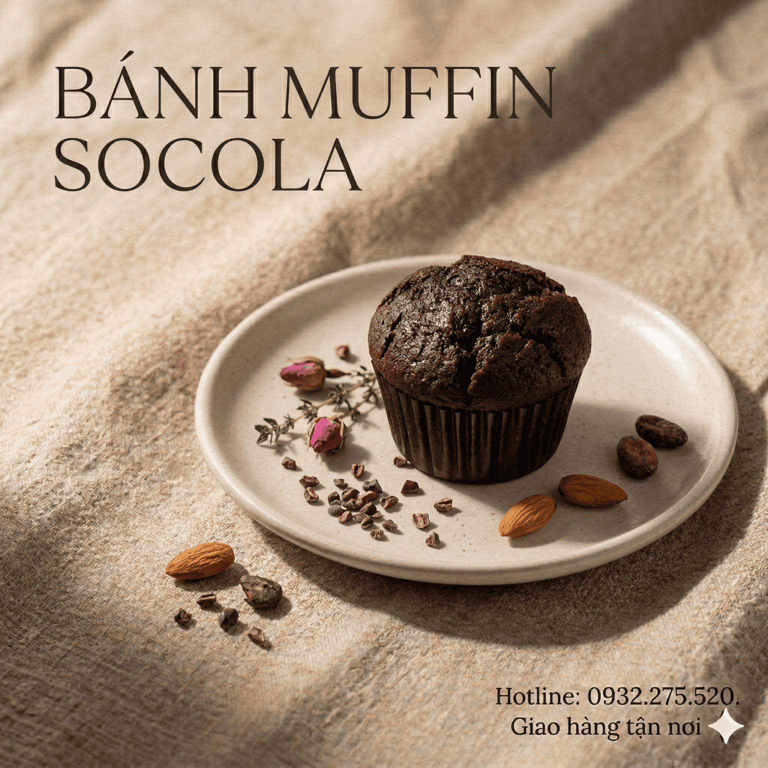 Bánh muffin socola mềm xốp, vị chocolate đậm đà, thơm ngon khó cưỡng. Phù hợp ăn nhẹ, trà chiều, bánh handmade tươi mỗi ngày, giao tận nơi nhanh chóng.