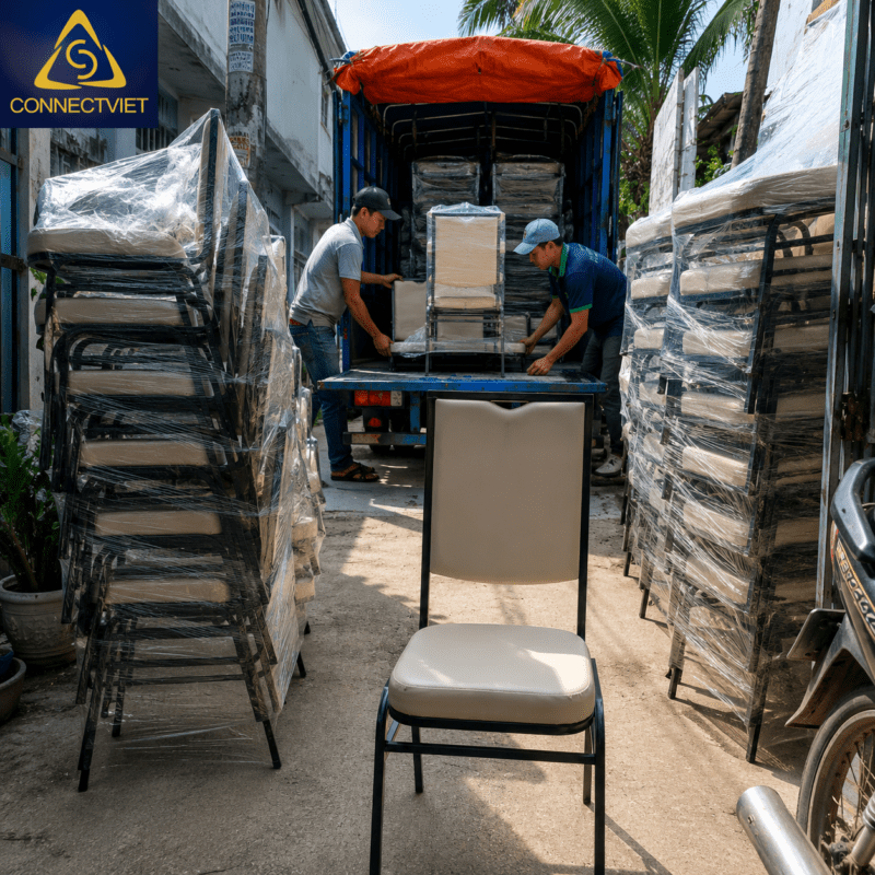 Connect Việt đang hạ hàng tại một con hẻm trên đường Trần Quang Khải, Tân Định